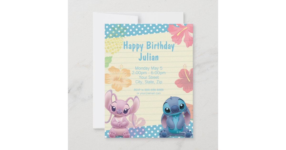 Lilo & Stitch Happy Leaves Kids Personalized Children's Birthday Card - Red  Heart Print