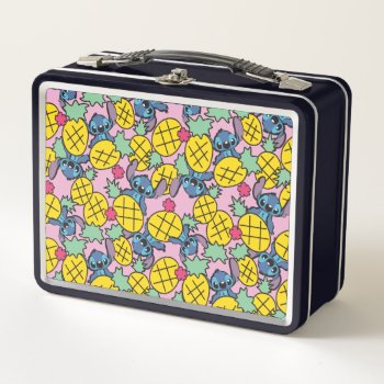Lilo & Stitch | Monogram Pineapple Pattern Metal Lunch Box by LiloAndStitch at Zazzle