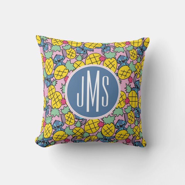 Lilo & Stitch | Monogram Pineapple Pattern Throw Pillow (Front)