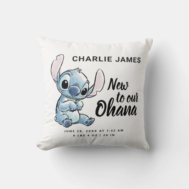 Lilo & Stitch | New to our Ohana - Birth Stats Throw Pillow (Front)