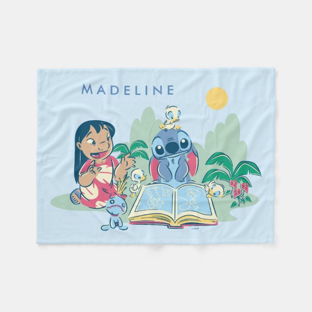 Lilo & Stitch | Reading the Ugly Duckling Fleece Blanket (Front (Horizontal))