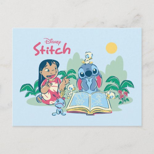 Lilo  Stitch  Reading the Ugly Duckling Postcard