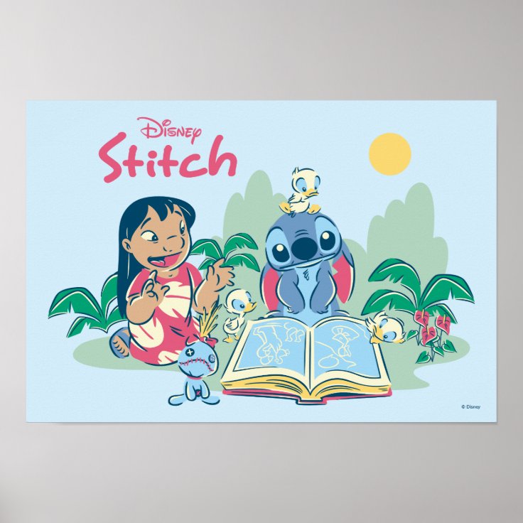 Lilo & Stitch Reading the Ugly Duckling Poster Zazzle