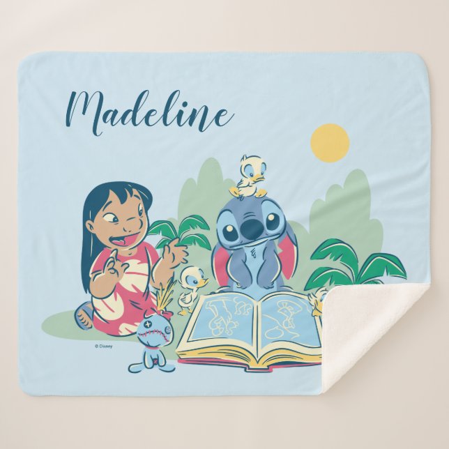 Lilo & Stitch | Reading the Ugly Duckling Sherpa Blanket (Front (Horizontal))