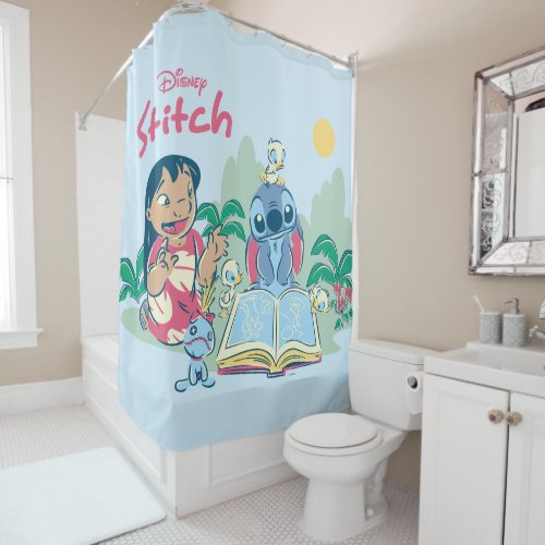 Lilo  Stitch  Reading the Ugly Duckling Shower Curtain