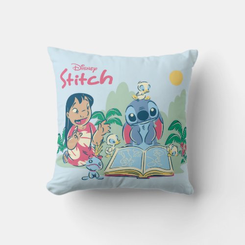 Lilo  Stitch  Reading the Ugly Duckling Throw Pillow