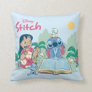 Lilo & Stitch   Reading the Ugly Duckling Throw Pillow