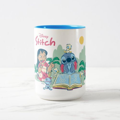 Lilo  Stitch  Reading the Ugly Duckling Two_Tone Coffee Mug