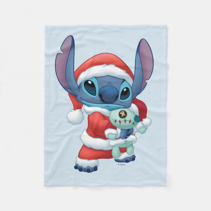 Disney Lilo & Stitch Santa Stitch & Scrump Christmas Sherpa Fleece Blanket 