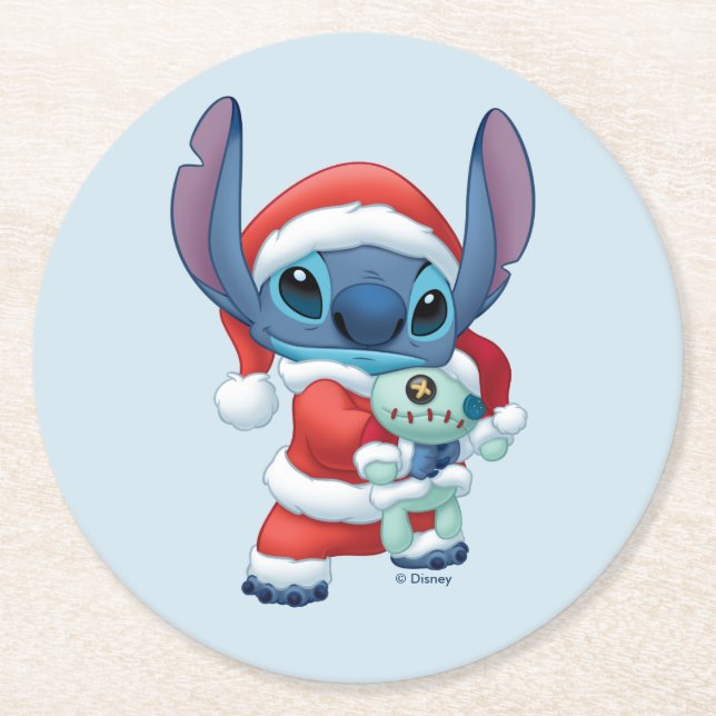 Lilo & Stitch | Santa Claus Stitch Round Paper Coaster (Front)