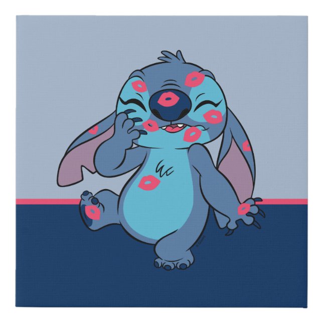 Lilo & Stitch | Stitch Covered in Kisses Faux Canvas Print (Front)