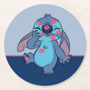 Lilo & Stitch   Stitch Covered in Kisses Round Paper Coaster