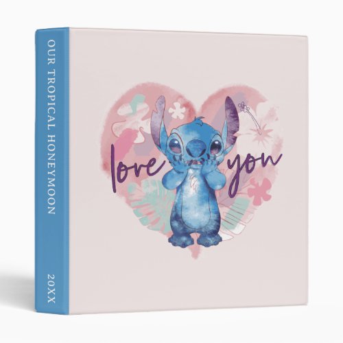 Lilo  Stitch  Stitch Watercolor Valentine Heart 3 Ring Binder