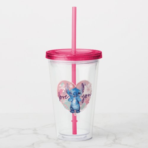 Lilo  Stitch  Stitch Watercolor Valentine Heart Acrylic Tumbler