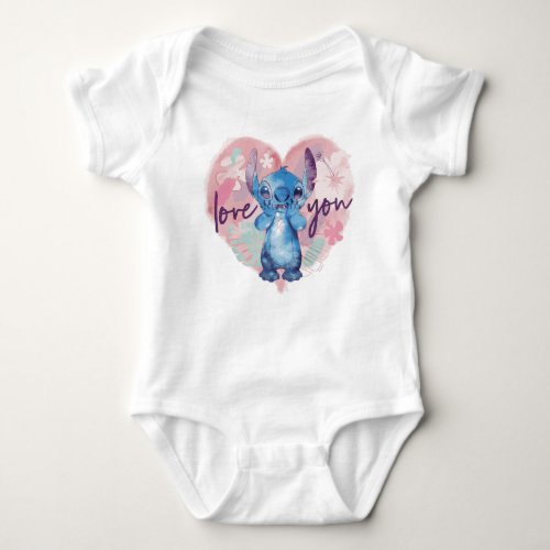 Lilo  Stitch  Stitch Watercolor Valentine Heart Baby Bodysuit