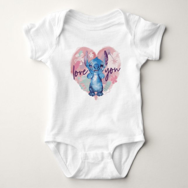 Lilo & Stitch | Stitch Watercolor Valentine Heart Baby Bodysuit (Front)
