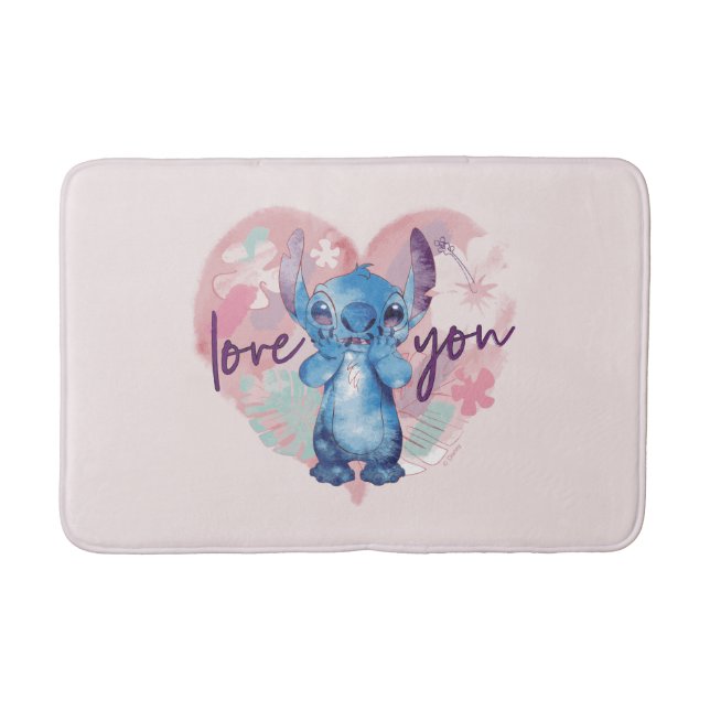Lilo & Stitch | Stitch Watercolor Valentine Heart Bath Mat (Front)