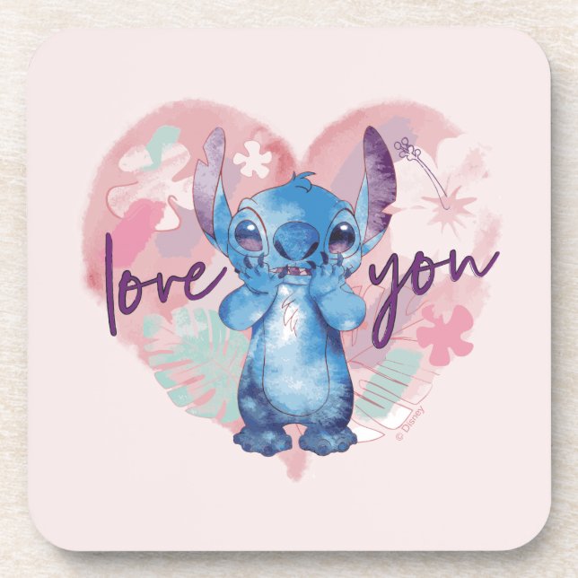 Lilo & Stitch | Stitch Watercolor Valentine Heart Beverage Coaster (Front)
