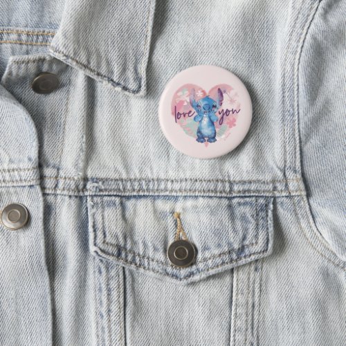 Lilo  Stitch  Stitch Watercolor Valentine Heart Button