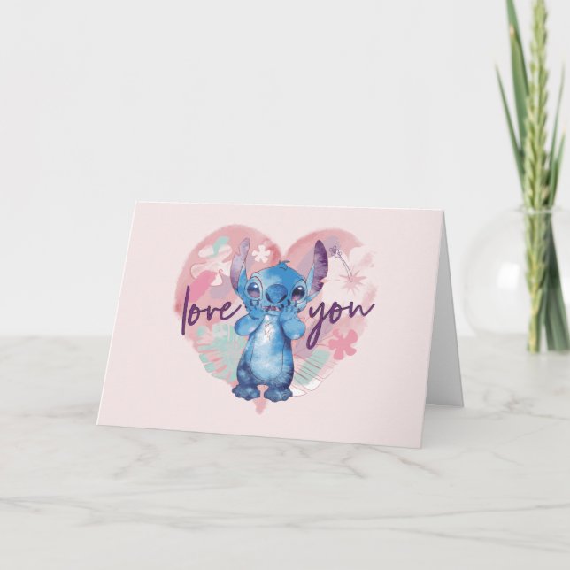 Lilo & Stitch | Stitch Watercolor Valentine Heart Card (Front)