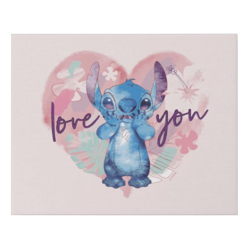 Lilo  Stitch  Stitch Watercolor Valentine Heart Faux Canvas Print