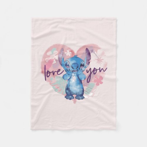 Lilo  Stitch  Stitch Watercolor Valentine Heart Fleece Blanket