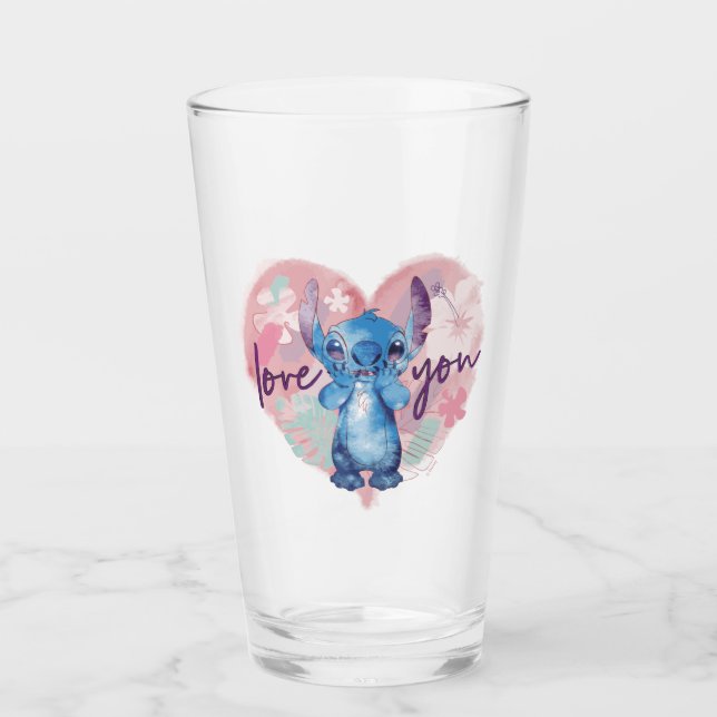 Lilo & Stitch | Stitch Watercolor Valentine Heart Glass (Front)