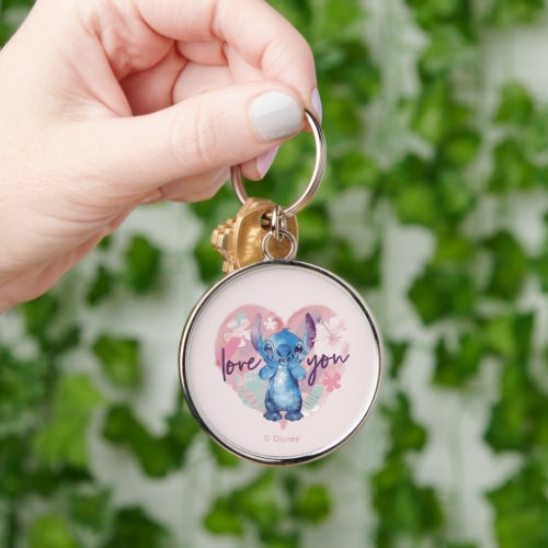 Lilo  Stitch  Stitch Watercolor Valentine Heart Keychain