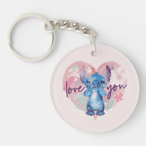 Lilo  Stitch  Stitch Watercolor Valentine Heart Keychain