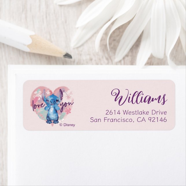 Lilo & Stitch | Stitch Watercolor Valentine Heart Label (Insitu)