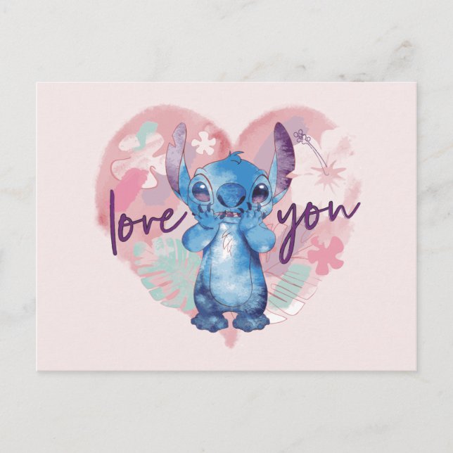 Lilo & Stitch | Stitch Watercolor Valentine Heart Postcard (Front)