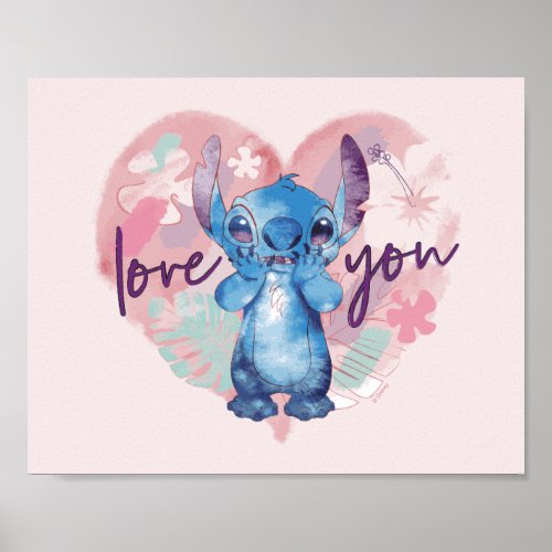 Lilo  Stitch  Stitch Watercolor Valentine Heart Poster