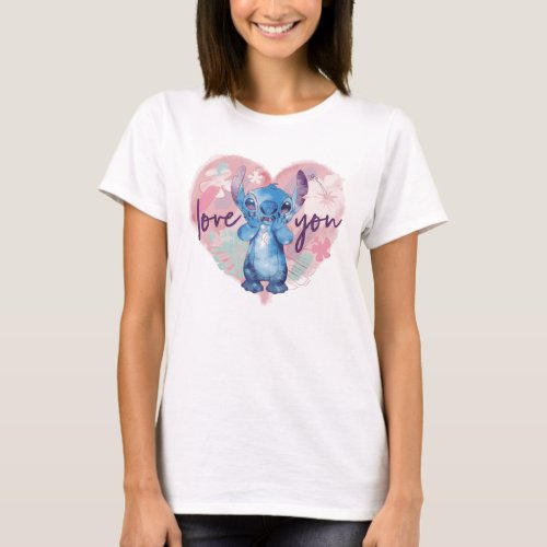 Lilo  Stitch  Stitch Watercolor Valentine Heart T_Shirt