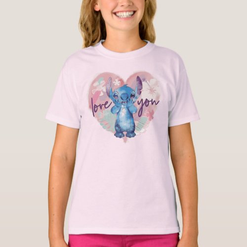 Lilo  Stitch  Stitch Watercolor Valentine Heart T_Shirt
