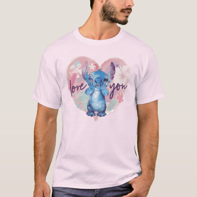 Lilo & Stitch | Stitch Watercolor Valentine Heart T-Shirt (Front)