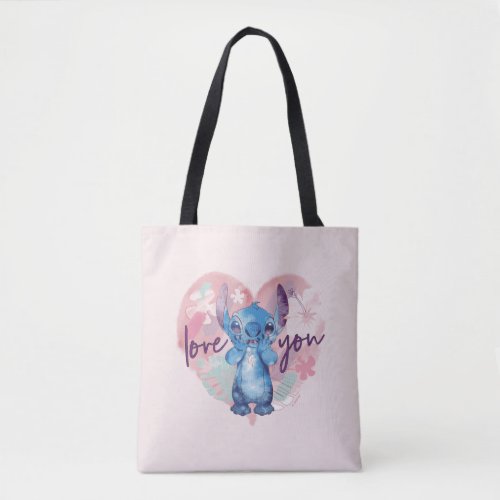 Lilo  Stitch  Stitch Watercolor Valentine Heart Tote Bag