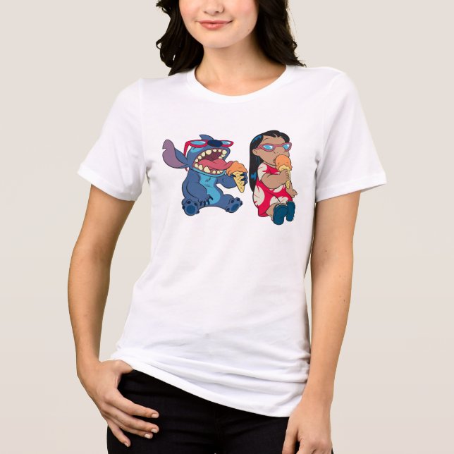 Lilo & Stitch's Lilo and Stitch Eating Ice Cream Tri-Blend Shirt (Front)