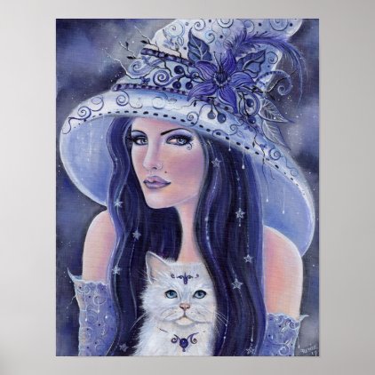 Lilura witch and white cat poster by Renee Lavoie