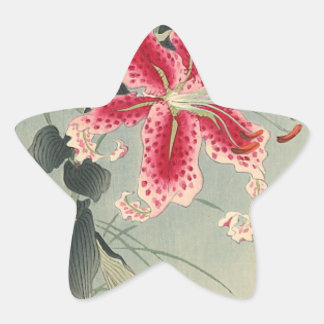 Lily and Butterflies by Ohara Koson Star Sticker