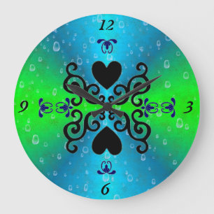 Lily and Heart on Rainbow Large Clock