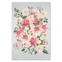 Lily and Peony Pink Garden Vertical Bouquet Silver Tissue Paper