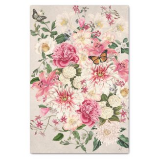 Lily and Peony Pink Garden Vertical Bouquet Taupe Tissue Paper