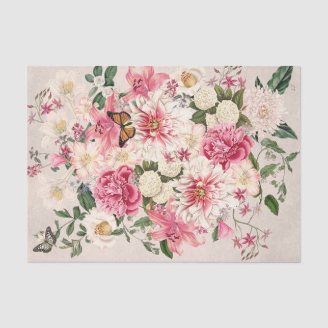 Lily and Peony Pink Garden Vertical Bouquet Taupe Tissue Paper (Front)