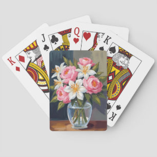 Lily and Rose Bouquet Floral Watercolor Vase Poker Cards