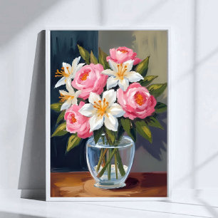 Lily and Rose Bouquet   Floral Watercolor Vase Poster