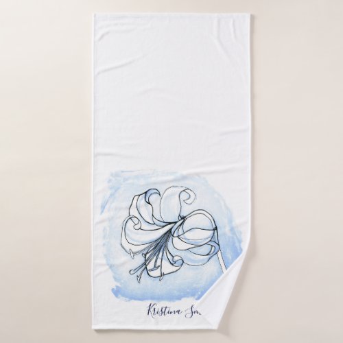 Lily Art White and Blue Elegant floral template Bath Towel