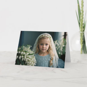 Lily Blue Blond Girl in Veil Letterpress Thank You Card