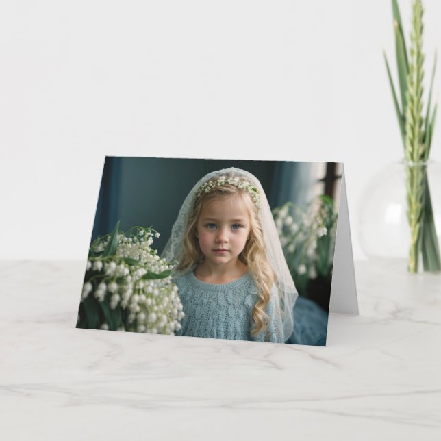 Lily Blue Blond Girl in Veil Thank You Card (Front)
