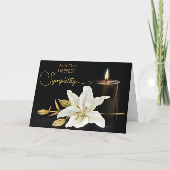 Lily Candle Black Gold Sympathy Card (Front)