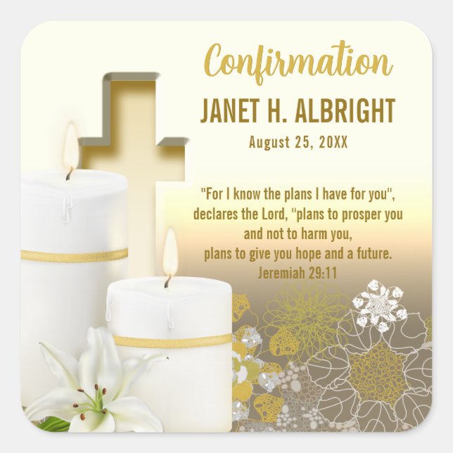 Lily Candle Cross Square Sticker (Front)